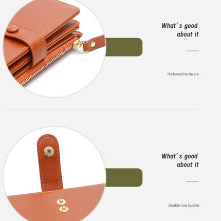 Light Brown Compact Bifold Wallet for Women - High Capacity PU Leather Purse with Zipper Coin Pocket