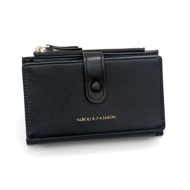 Black Compact Bifold Wallet for Women