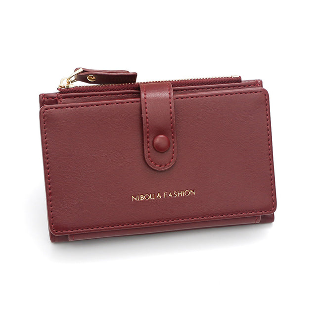 Dark Red Compact Bifold Wallet for Women