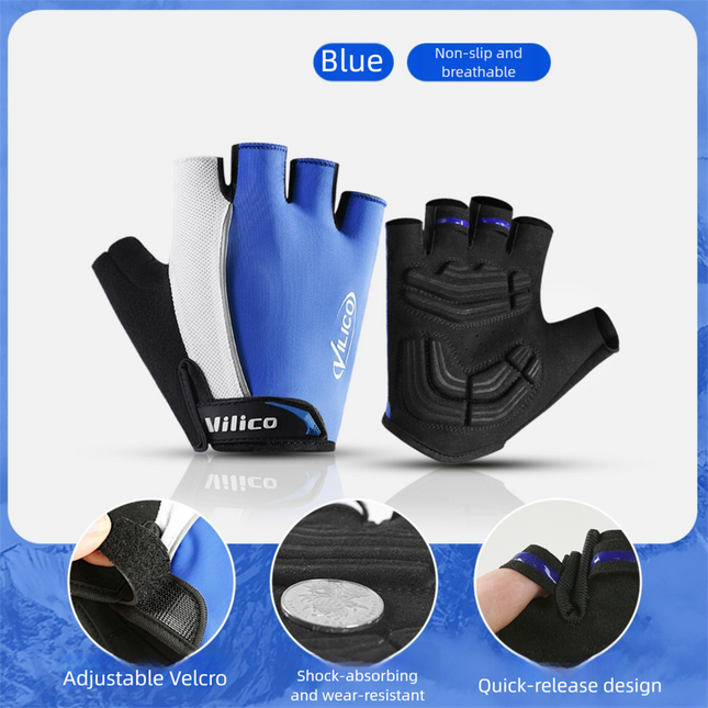 Size M Blue Padded Half-Finger Cycling Gloves