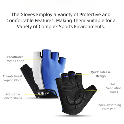 Size M Black Padded Half-Finger Cycling Gloves - Breathable Shock-Absorbing Workout Gloves for Gym & Fitness