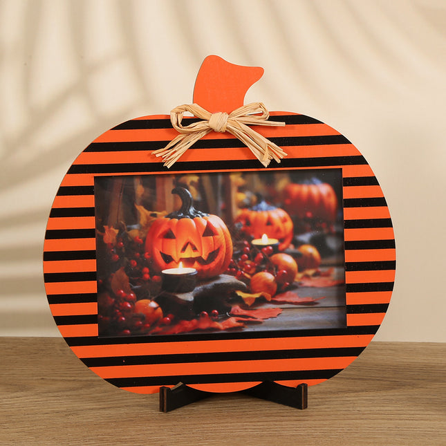 Black and Orange Stripes Pattern Festive Pumpkin Photo Frame