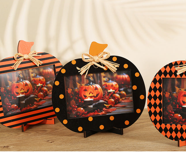 Black and Orange Stripes Pattern Festive Pumpkin Photo Frame – product detail