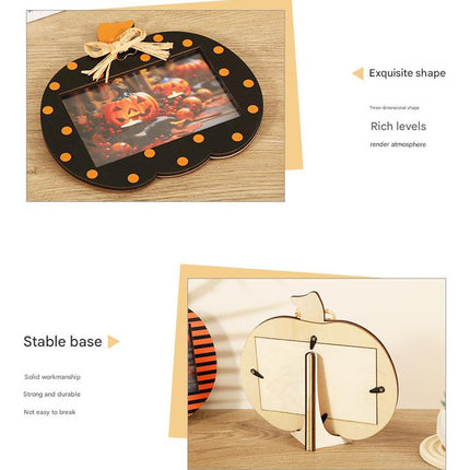 Black and Orange Stripes Pattern Festive Pumpkin Photo Frame - Rustic Halloween Tabletop Picture Holder