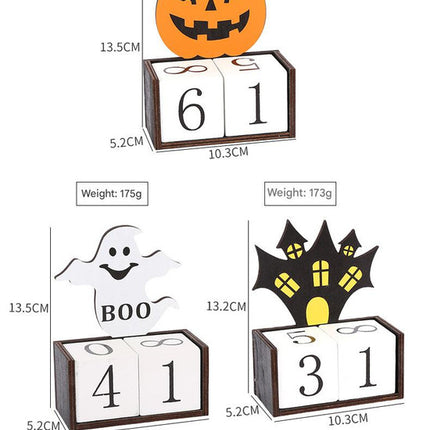 White Ghost Shape Festive Halloween Countdown Blocks - Reusable Wooden Perpetual Calendar for Desk Decor