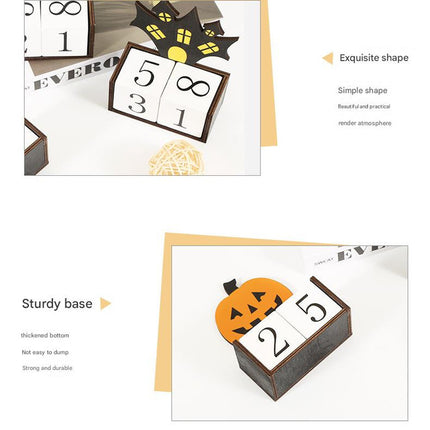 White Ghost Shape Festive Halloween Countdown Blocks - Reusable Wooden Perpetual Calendar for Desk Decor