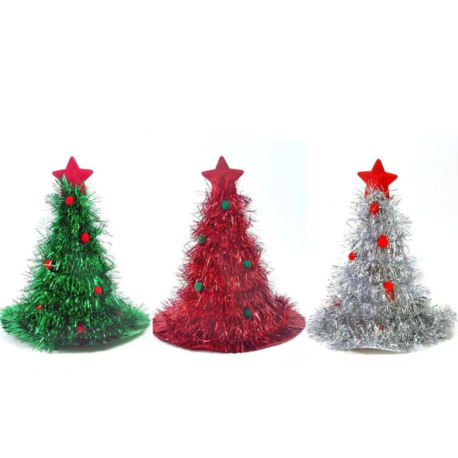 Red Sparkly Tinsel Christmas Tree Hat – product detail