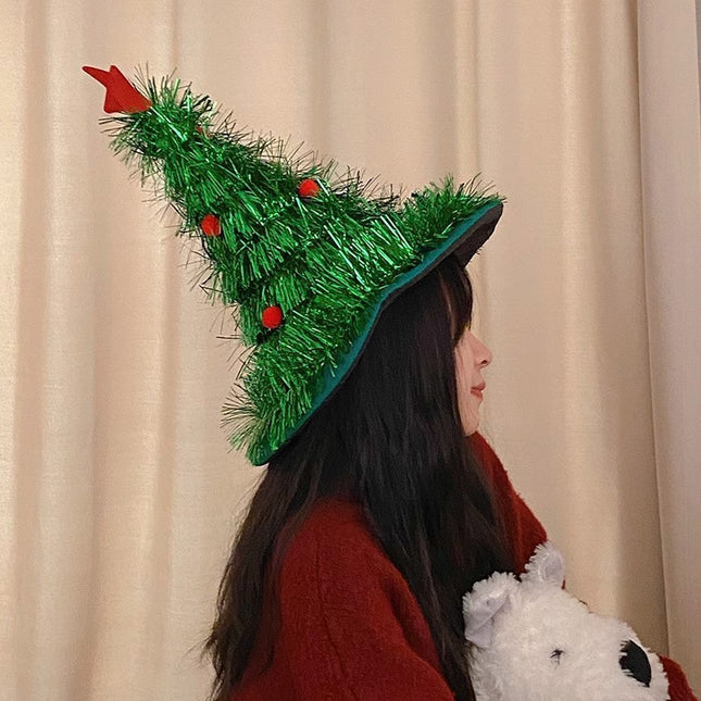 Green Sparkly Tinsel Christmas Tree Hat