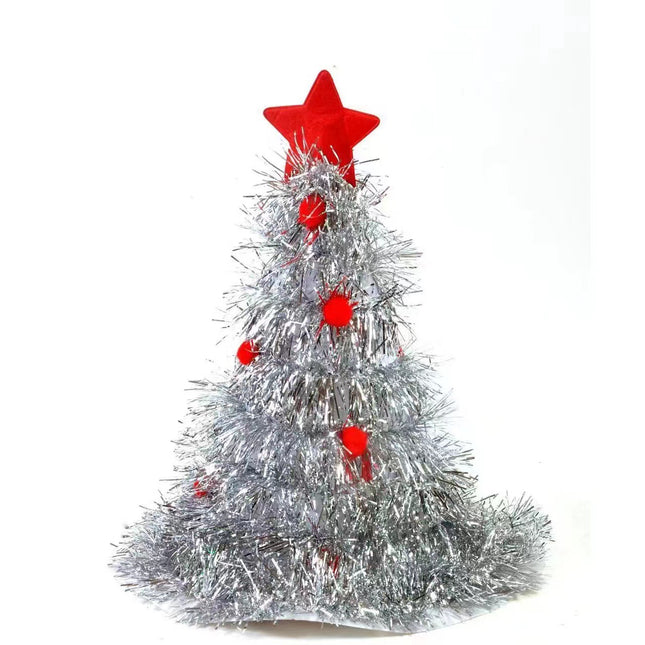 Silver Sparkly Tinsel Christmas Tree Hat