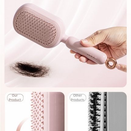 Blue Innovative Self-Cleaning Cushion Hairbrush - Retractable Bristle Detangling & Scalp Massager
