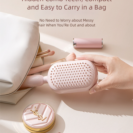 Blue Innovative Self-Cleaning Cushion Hairbrush - Retractable Bristle Detangling & Scalp Massager