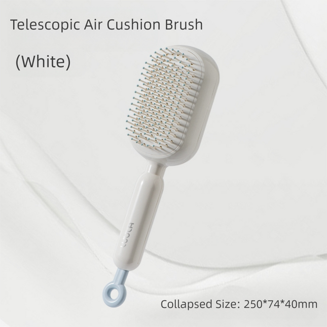 White Innovative Self-Cleaning Cushion Hairbrush