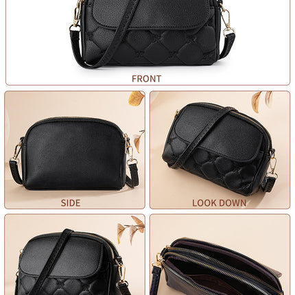 Black Chic Quilted Crossbody Bag - Multi-Compartment PU Leather Shoulder Purse