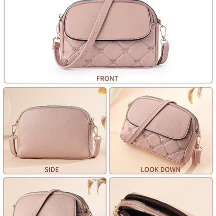 Pink Chic Quilted Crossbody Bag - Multi-Compartment PU Leather Shoulder Purse