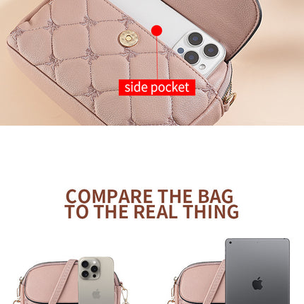 Pink Chic Quilted Crossbody Bag - Multi-Compartment PU Leather Shoulder Purse