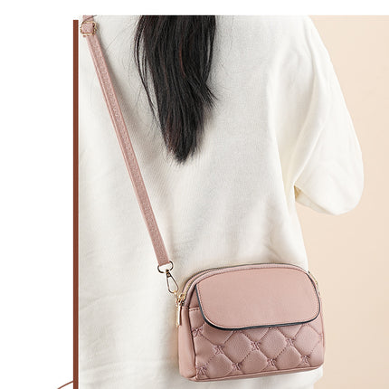 Pink Chic Quilted Crossbody Bag - Multi-Compartment PU Leather Shoulder Purse