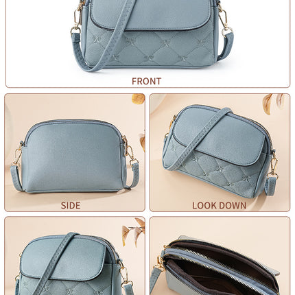 Blue Chic Quilted Crossbody Bag - Multi-Compartment PU Leather Shoulder Purse