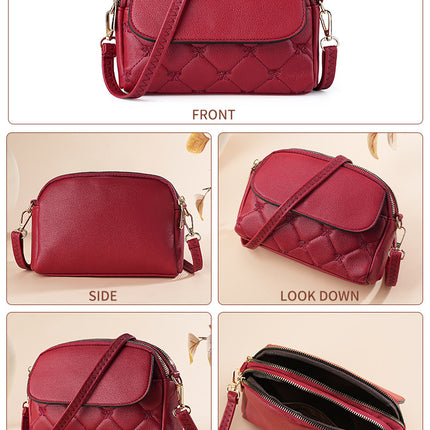 Red Chic Quilted Crossbody Bag - Multi-Compartment PU Leather Shoulder Purse