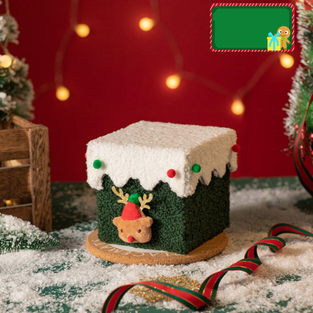 White and Green Luxe Plush Christmas Gift Box
