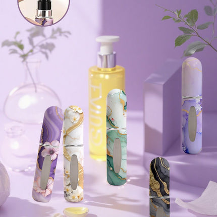 Champagne Chic Marble Travel Perfume Atomizer Set (3-Pack) - 5ml Leakproof Bottom-Fill Spray Bottles