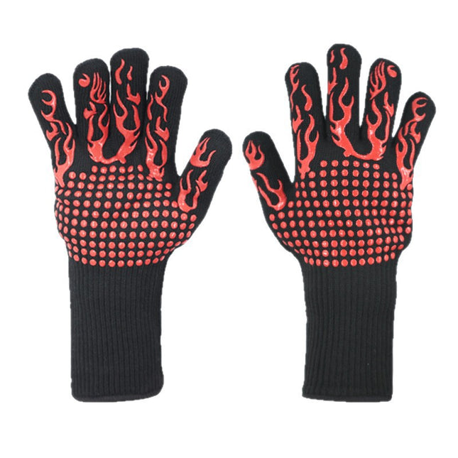 Red Flame Pattern Extreme Heat Resistant BBQ Gloves