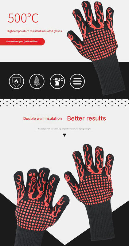Red Flame Pattern Extreme Heat Resistant BBQ Gloves – product detail