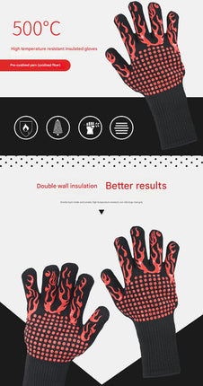 Blue Flame Pattern Extreme Heat Resistant BBQ Gloves - 500°C Flame Design Oven Gloves with Non-Slip Silicone Grip