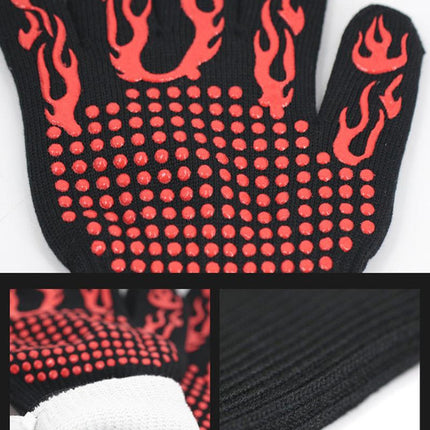 Blue Flame Pattern Extreme Heat Resistant BBQ Gloves - 500°C Flame Design Oven Gloves with Non-Slip Silicone Grip