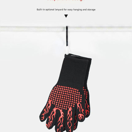 Blue Flame Pattern Extreme Heat Resistant BBQ Gloves - 500°C Flame Design Oven Gloves with Non-Slip Silicone Grip