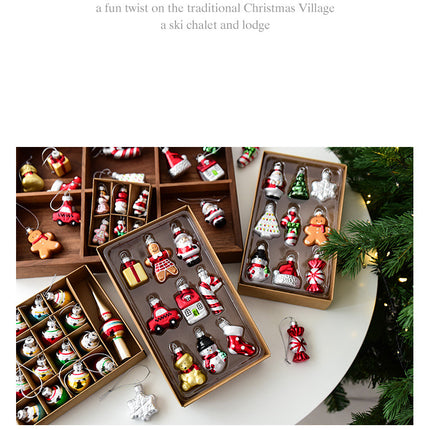 Style A Colorful Charming Miniature Glass Christmas Ornament Set - 9pc Classic Holiday Figures