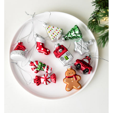 Style A Colorful Charming Miniature Glass Christmas Ornament Set - 9pc Classic Holiday Figures