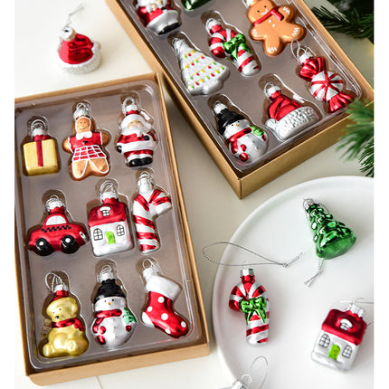 Style B Colorful Whimsical Miniature Glass Christmas Ornament Set - 9pc Retro Holiday Collection