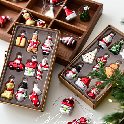 Style B Colorful Whimsical Miniature Glass Christmas Ornament Set - 9pc Retro Holiday Collection