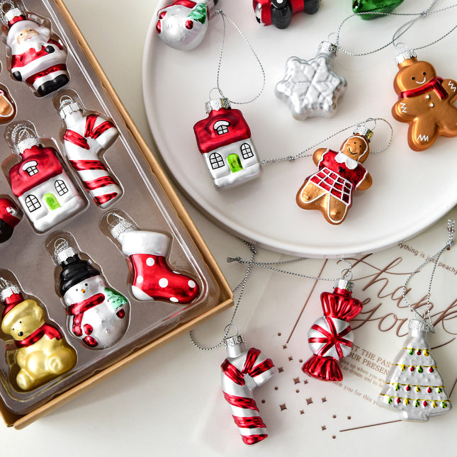 Style C Colorful Dainty Miniature Glass Christmas Ornament Set – product detail