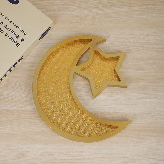 2 Pcs Gold Textured Elegant Celestial Moon & Star Serving Tray