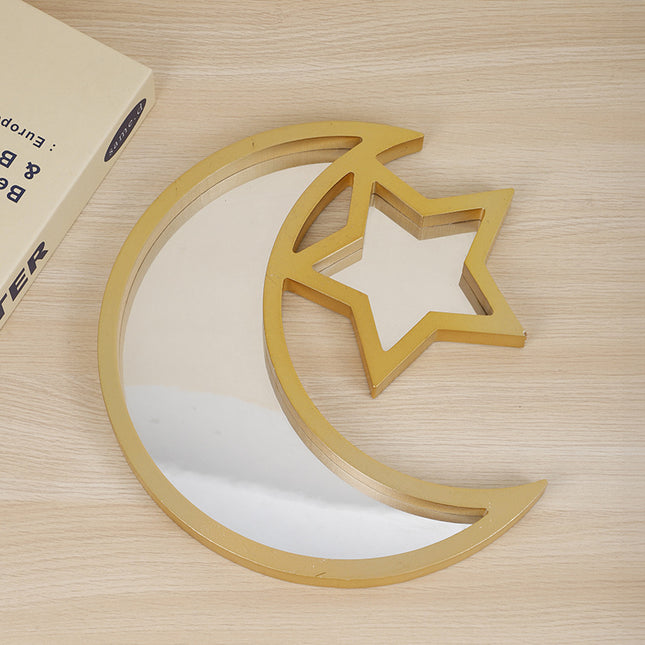 2 Pcs Gold and White Mirrored Elegant Celestial Moon & Star Serving Tray