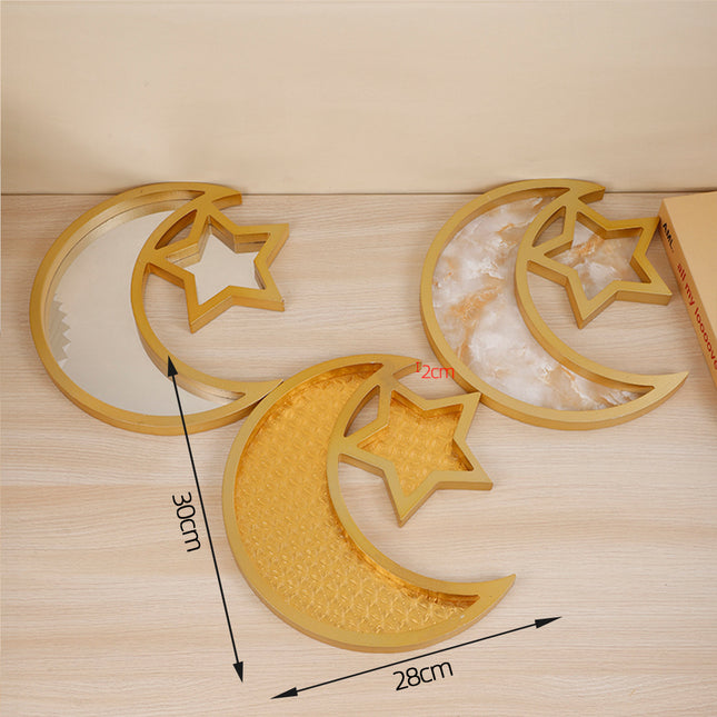 2 Pcs Gold and White Mirrored Elegant Celestial Moon & Star Serving Tray – product detail