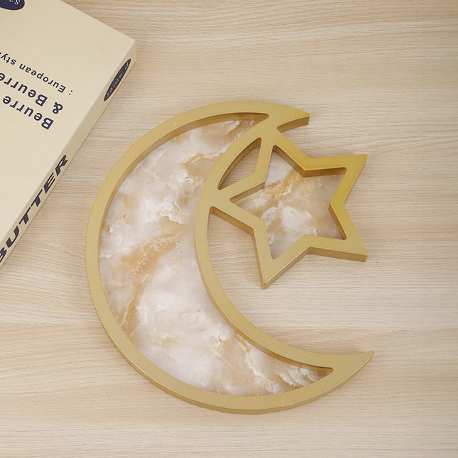 2 Pcs Gold Marble Effect Elegant Celestial Moon & Star Serving Tray