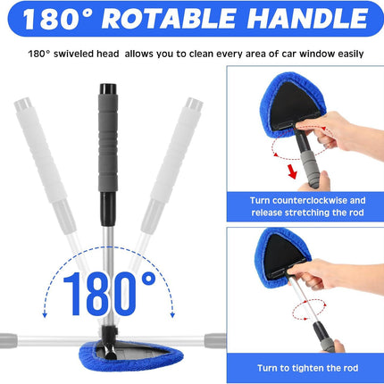 Blue Car Windshield Cleaner Tool Inside with 4 Reusable and Washable Microfiber Pads and Extendable Handle – product detail