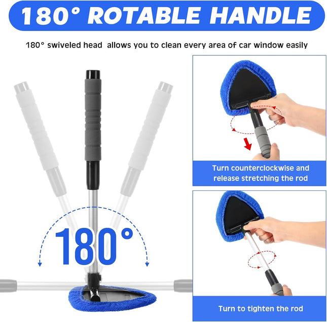 Blue Car Windshield Cleaner Tool Inside with 4 Reusable and Washable Microfiber Pads and Extendable Handle – product detail