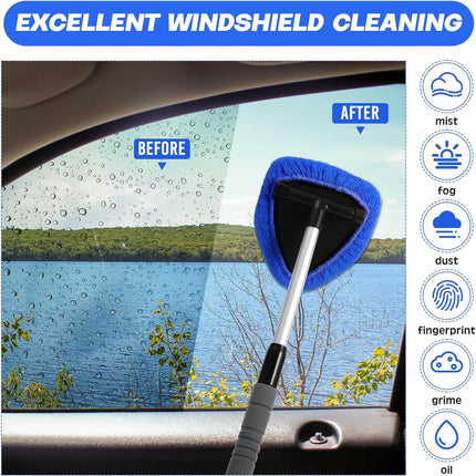 Blue Car Windshield Cleaner Tool Inside with 4 Reusable and Washable Microfiber Pads and Extendable – shape and profile