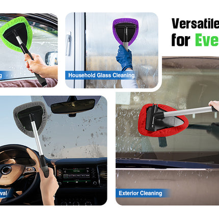 Blue Car Windshield Cleaner Tool Inside with 4 Reusable and Washable Microfiber Pads and Extendable Handle – hardware detail