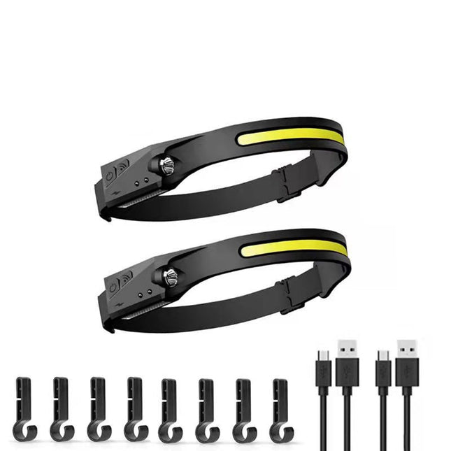 2 Pcs Black Bright COB LED Headlamp with Motion Sensor