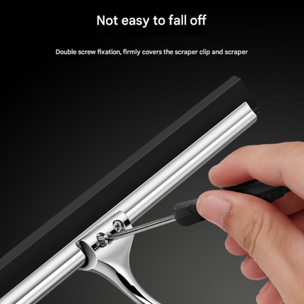 Silver Premium Stainless Steel Shower Squeegee with Adhesive Hook Holder - Streak-Free Blade for Glass Doors, Windows & Mirrors