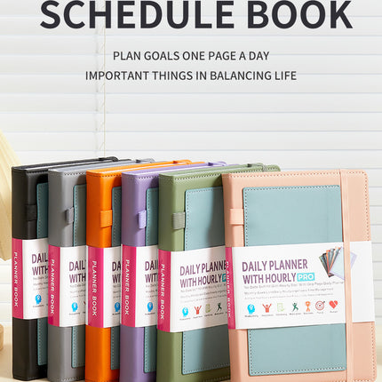 Green A5 PU Leather Agenda for Productivity & Time Management-Undated Daily & Hourly Planner Pro