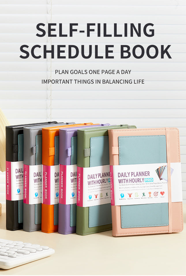 Green A5 PU Leather Agenda for Productivity & Time Management-Undated Daily & Hourly Planner Pro – product detail