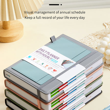 Green A5 PU Leather Agenda for Productivity & Time Management-Undated Daily & Hourly Planner Pro