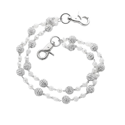 Silver and White Bling Rhinestone Beaded Wallet Chain - Double Layer Hip Hop Trouser Chain Jean Accessory(55g）