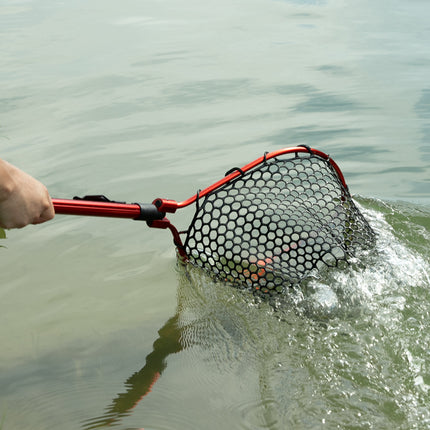 Red High Strength Large Landing Net - Fishing Net with Foldable Handle and Soft Rubber Netting, Dip Net for Fishing, Ideal for Boat, Pier, River Angling