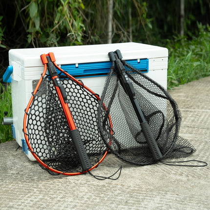 Red High Strength Large Landing Net - Fishing Net with Foldable Handle and Soft Rubber Netting, Dip Net for Fishing, Ideal for Boat, Pier, River Angling